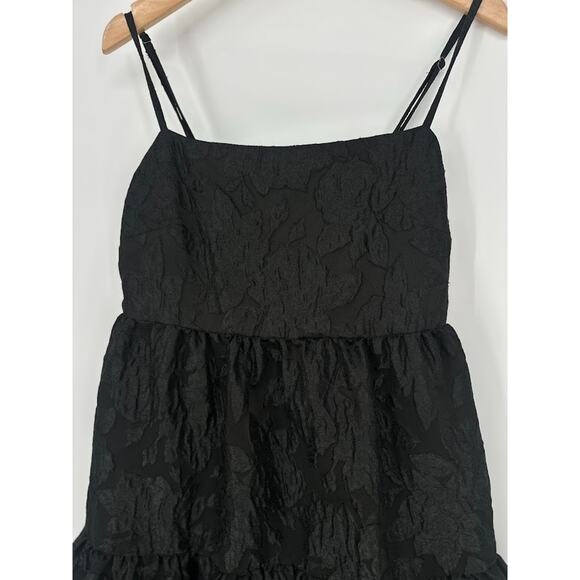 J. CREW Size 2 Floral Jacquard Strappy Tiered Mini Dress Black Party Holiday - Picture 3 of 11